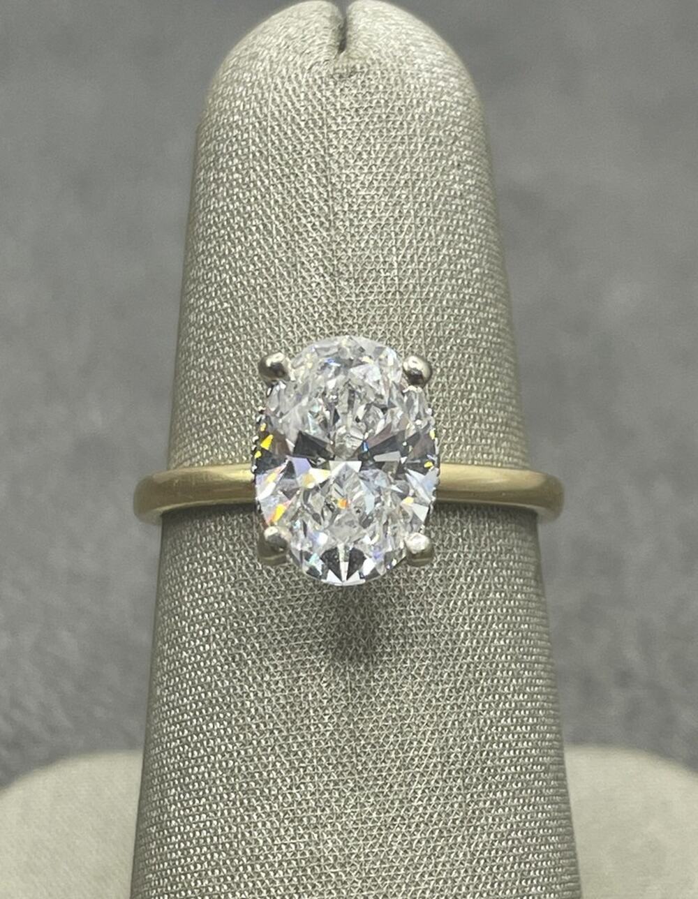 14K Two-tone Oval Lab Diamond Ring W/ Hidden Diamond Halo Under Gallery (26240)